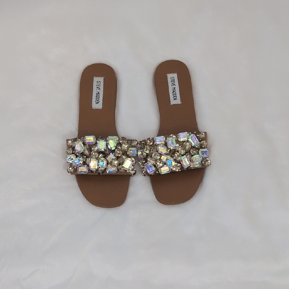 Steve Madden Brown Brielle Sandals with Crystal Embellishments 7